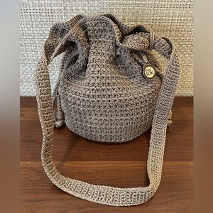 🌟HP🌟VTG 2000s The Sak Large Tan Hand-Crocheted Drawstring Boho Bucket Bag